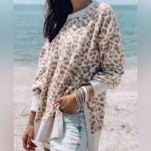 207 Aerie Cream and Tan Leopard Print Sweater